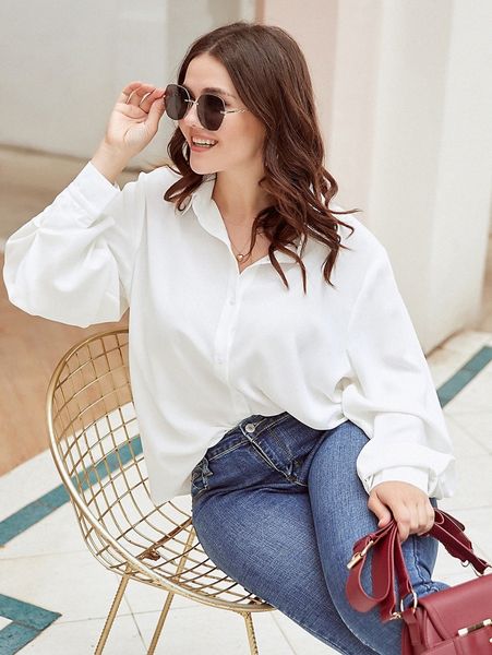 

plus bishop sleeve button up blouse z9gb#, Black