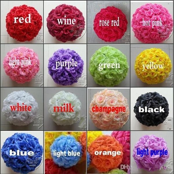 

40cm 16" dia elegant artificial roses flowers balls hanging kissing ball craft ornament 16 colors for wedding party decoration