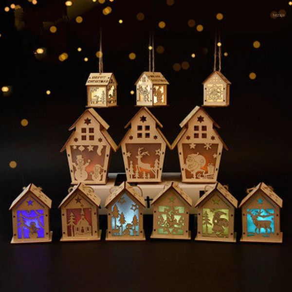 

christmas decorations diy wooden house with led light pendant snow houses tree window gifts illuminated house1