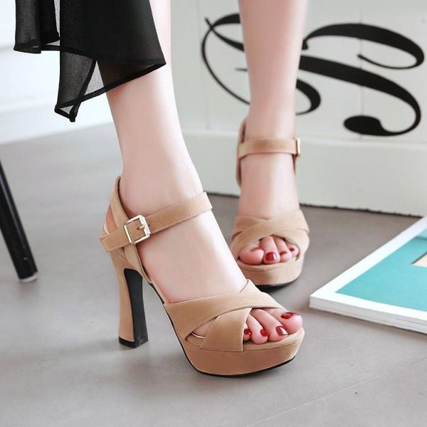 

sandals women shoes summer platform plus size 34-43 ankle strap high heel party black pink