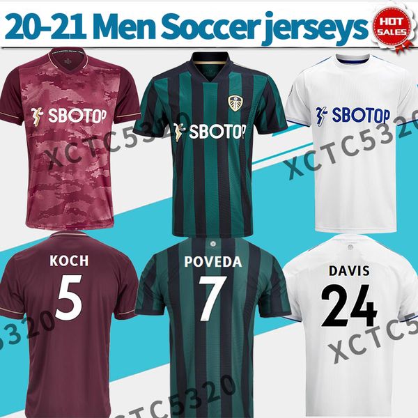 

20 21 leeds soccer jersey home away 20/21 third maroon men soccer shirt poveda bamford cooper customized football uniforms, Black;yellow