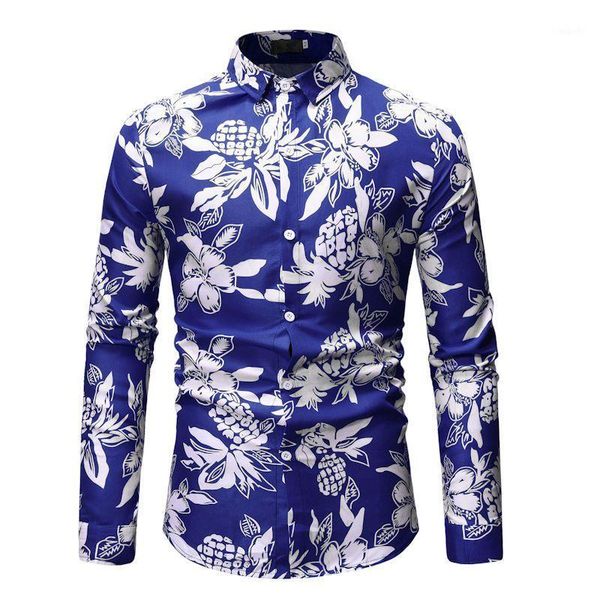 

yasuguoji new 2020 spring fashion floral long sleeve mens dress shirts mens hawaiian shirt shirt pattern men button1, White;black