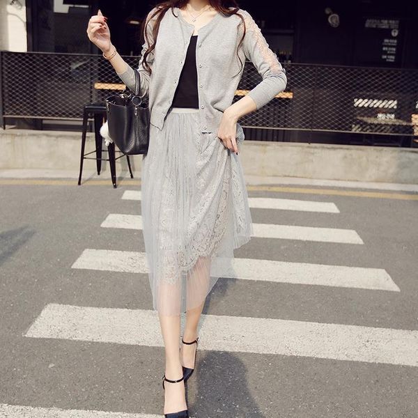 

кружевная сетка юбка черный серый белый плиссированный тюль юбка с высокой талией мода женщин длинная юбка, Black