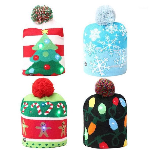 Weihnachtsdekorationen, lustige LED-Strickmütze, für Kinder und Erwachsene, warme Jahresdekoration, Party-Baum, Schneeflocke