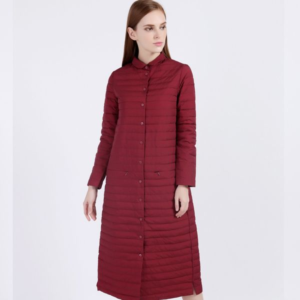 

2021 new 90% white duck down women fashion fit thin long knee single-breasted jackets slim trench coat mlu4, Black