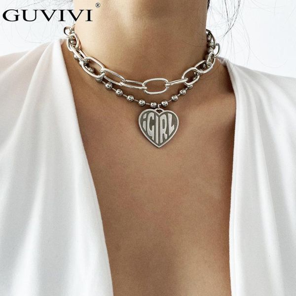 

chokers punk multi layer cuban chunky thick chain choker necklace vintage girl carved heart pendant beads women jewelry, Golden;silver