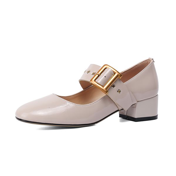 

jane 2021 mary women royal mid-heels elegant cow pumps buckle toe round ladies'dress shoes 6aca, Black