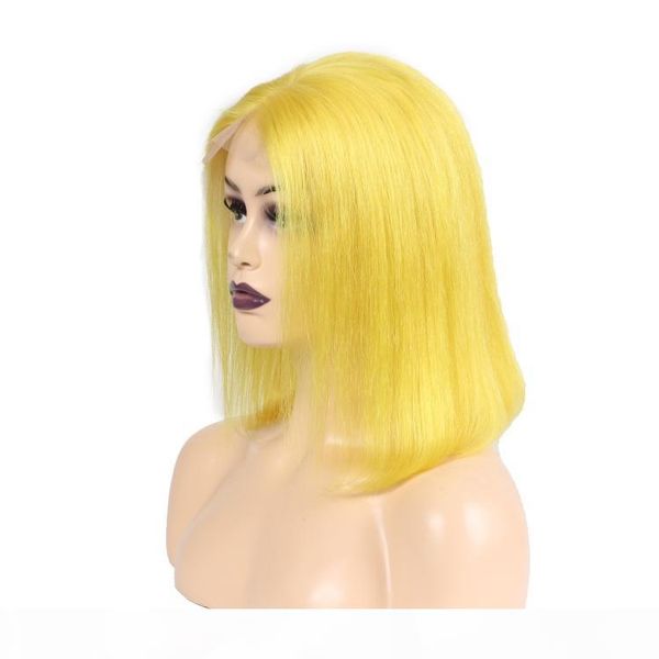 

150 плотность фронта шнурка человеческих волос парики прямые короткие боб полные парики шнурка с ребенком волос желтый красочные полный remy, Black;brown