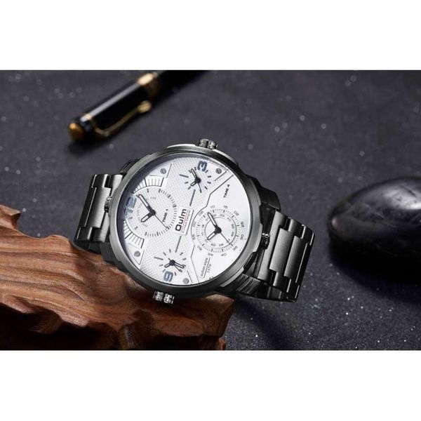 

watch euroradium oulm men's waterproof quartz fashion steel band large dial multi time zone personality 3749, Slivery;brown