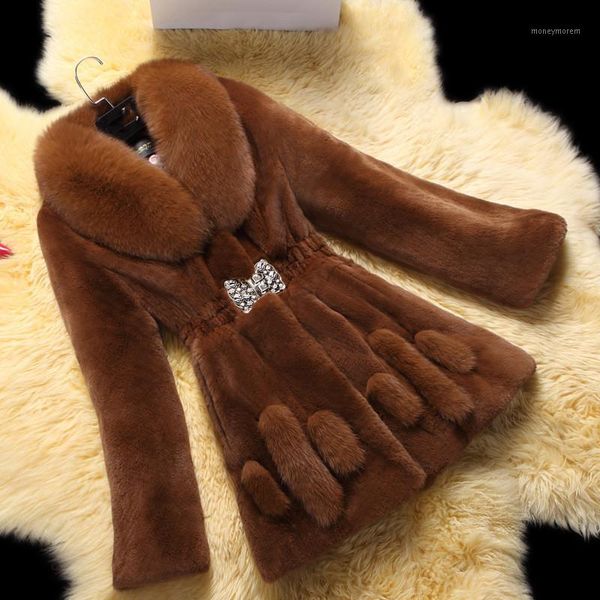 

women's fur & faux 6xl large size women's fashionable coat 2021 winter women artificial long section leisure a14751, Black