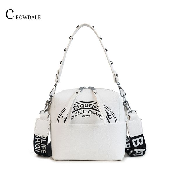 

crowdale semicircle letter printing pattern women crossbody bag rivet hand strap shoulder bag cube pleated pu leather handbag c1223