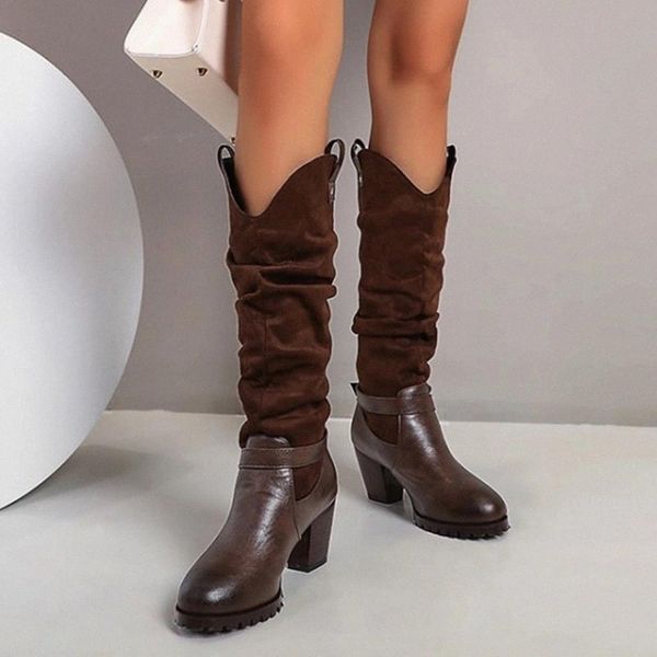 

2020 winter women pu upper buckle strap round toe below knee high short boots chunky heel short boots #yh6d, Black