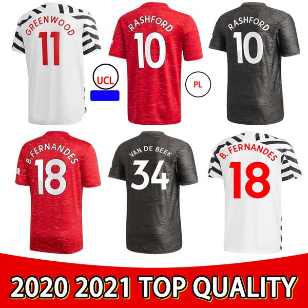 

2020 new soccer jersey b. fernandes lingard rashford greenwood mata 2021 home away high-quality men's + kids kit football shirt, Black;yellow