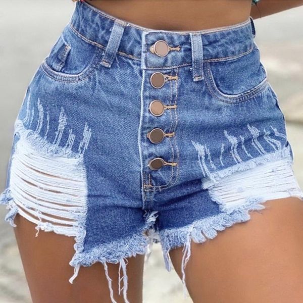 

tassel denim shorts women high waist casual with pockets fashion femme skinny slim buttons ladies 2020 summer jeans short pants1, Blue