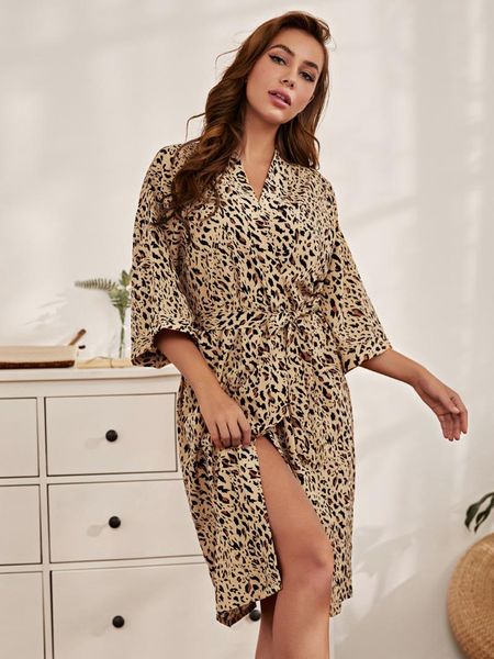 

womens kimono robes leopard print lightweight soft bathrobe for wedding party ladies sleepwear loungewear, Black;red