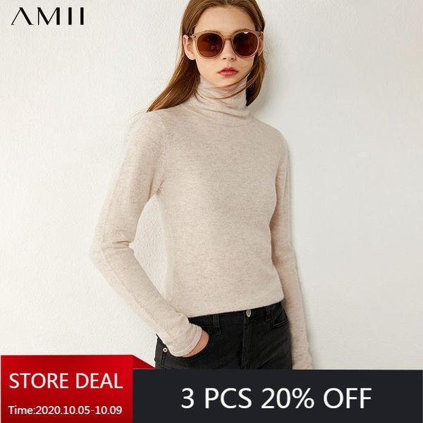 

women's sweaters amii minimalism autumn winter fashion sweater causal solid cashmere turtleneck pullover 12021346, White;black