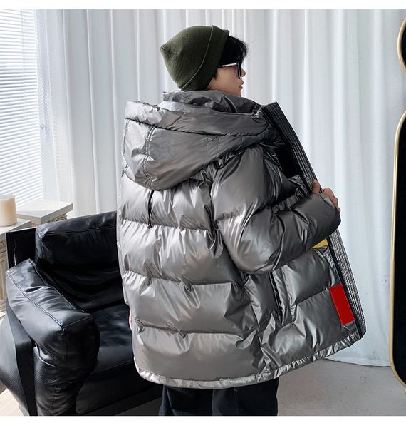 

2021 новая новая с капюшоном с капюшоном с капюшоном с капюшоном теплым зимнее зимнее пальто мужская блестящая куртка 653y, Black