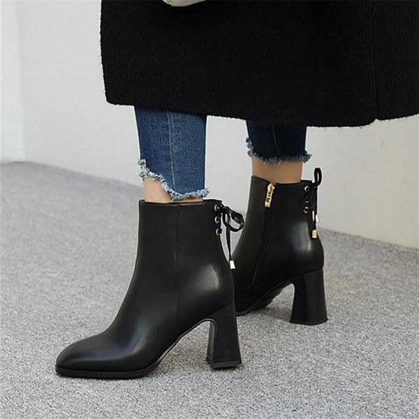 

2020women ankle boots black beige fashion zipper women boots ankle comfortable square high heels ladies