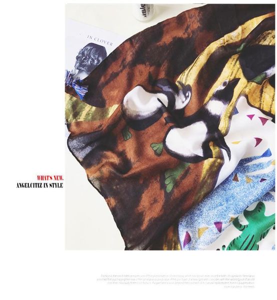 

2020 новый универсальный шелковый шарф весна осень хлопок конопля шаль прекрасные пингвин индийский лес корейской версии мужчин и женщин шар, Blue;gray