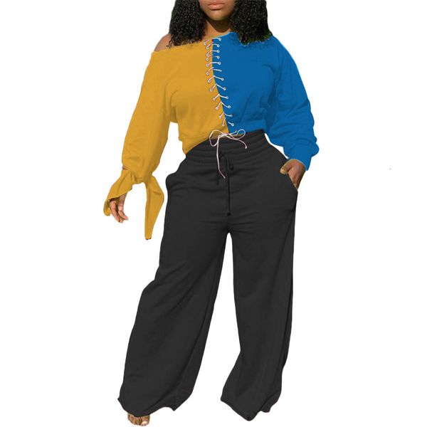 

women contract color t shirt long sleeve lace up hollow out tees ladies short clothes, White