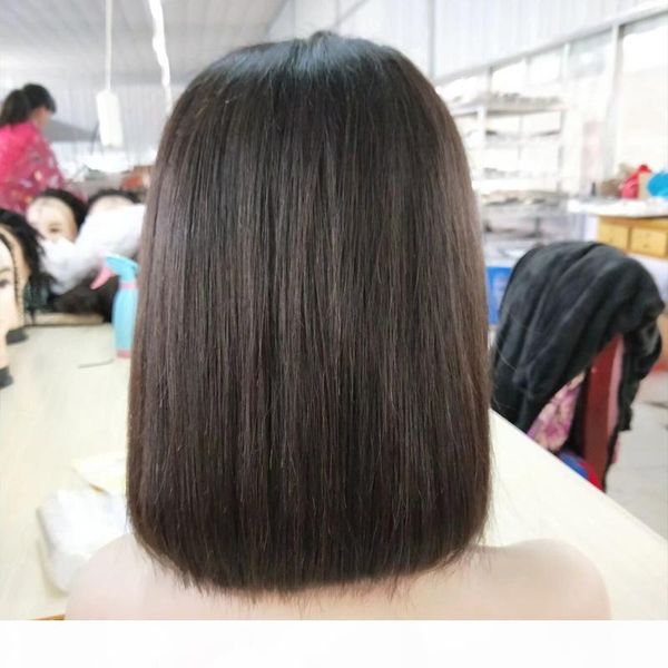 

brazilian virgin short hair bob straight lace front wigs with baby hair pre plucked full lace human hair wigs natural color, Black;brown