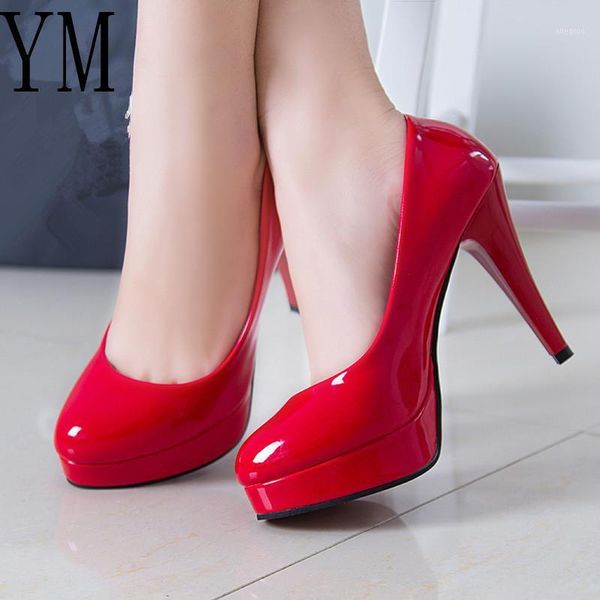 

dress shoes fashion mature women pumps classic patent leather high heels red sharp head paltform wedding plus 34-421, Black