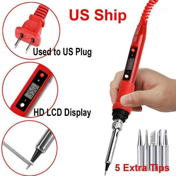 

80w electric soldering iron adjustable temperature display tips welding iron solder lcd tool rework 220v 110v kit repair di w4a51