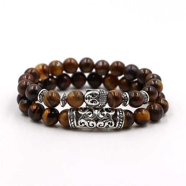 

mkendn 2pcs/set silver plated buddha head charm with lava onyx turquoises natural stone beads bracelet set pack for men bbyyau alice_bag