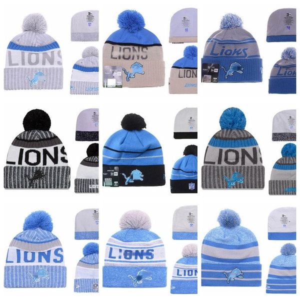 

detroit lions men women youth 2020 sideline home official sport knit hat black football cap, Blue;gray