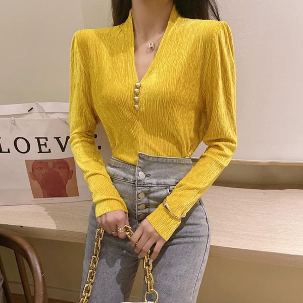 

2021 spring v-neck elegant blouse long sleeve slim basic shirt women and blouses autumn office shirts blusa, White