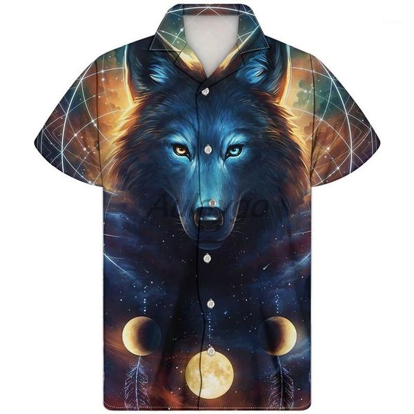 

beach shirts 2020 summer fashion guayabera camisa hombre wolf printed short sleeve thin oversize hawaiian shirts camisa hombre1, White;black