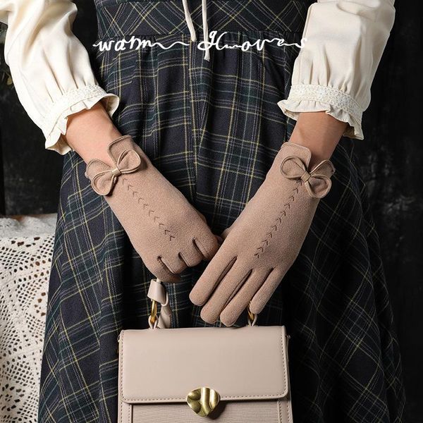 

five fingers gloves winter products german velvet light and thin ladies warm outdoor cycling driving touch screen, Blue;gray