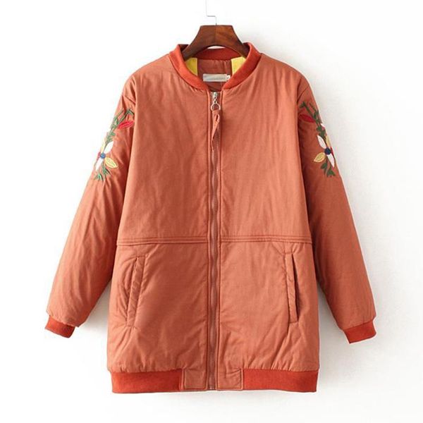 

women pockets casual parkas loose round collar simple floral print zipper parkas autumn winter warm 2021 new female, Black