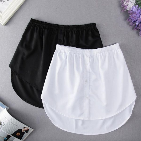 

women's decorative skirt solid color skirt line fake hem button elastic adjustable waist layered detachable sweater accessories, Black