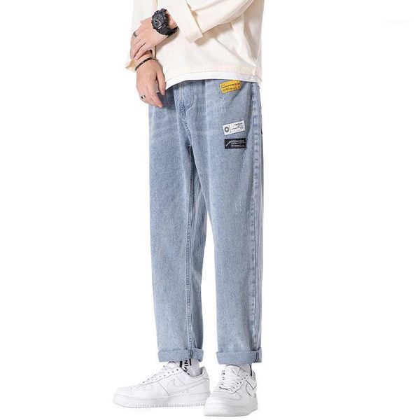 

jeans men's casual all-match pants curling pants solid color stretch elastic mens loose jeans streetwear1, Blue