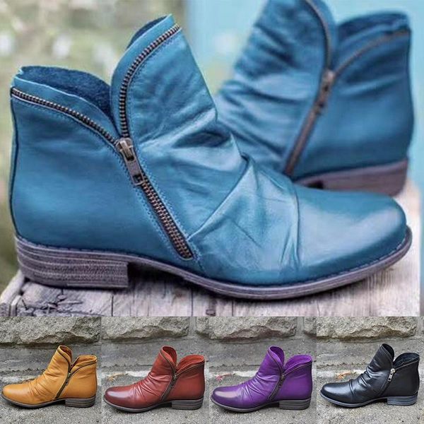 

pu leather thick heel winter boots zipper comforable female leather snow boots fashion large size women winter shoes ankle, Black