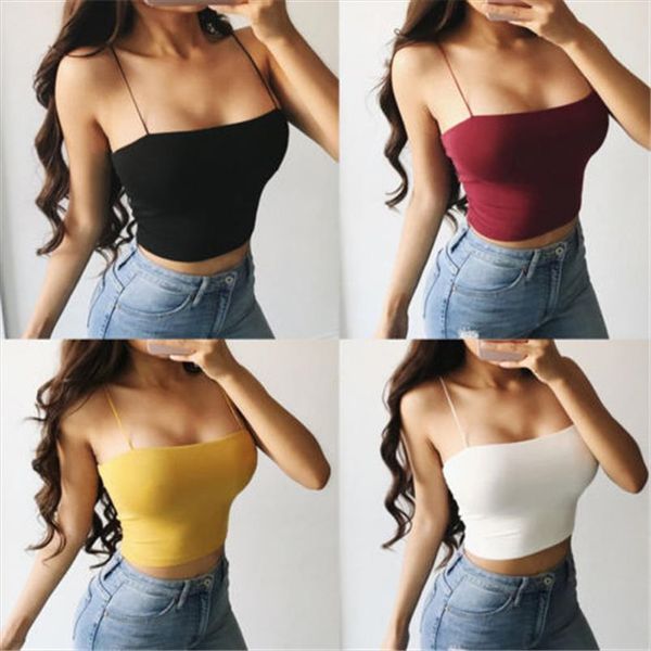 

2020 summer sexy женский crop топы женщины без рукавов ремни tank top solid fitness lady camis повседневный белый черный топ 7 цвет s, White