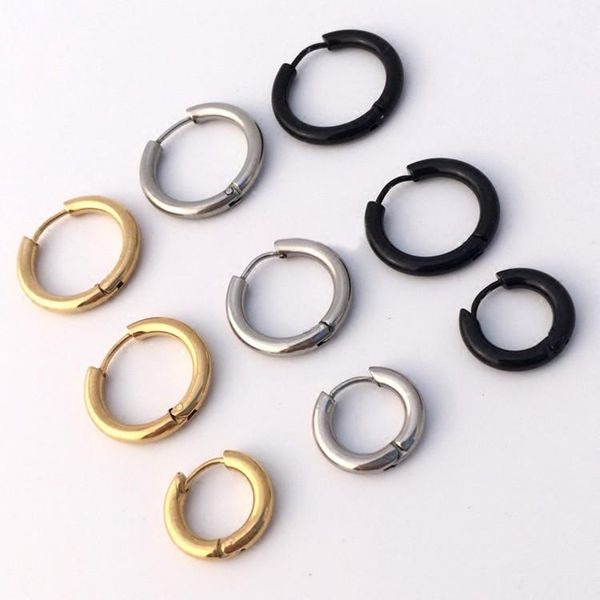 

men titanium ear jewelry hoop earrings sleeper earrings piercing simple hoop 10/12/14/16/20mm push back, Golden;silver