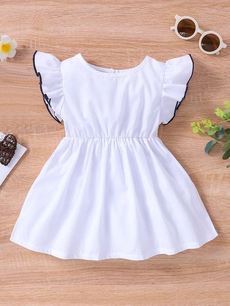 

baby butterfly sleeve lettuce trim dress she, Red;yellow