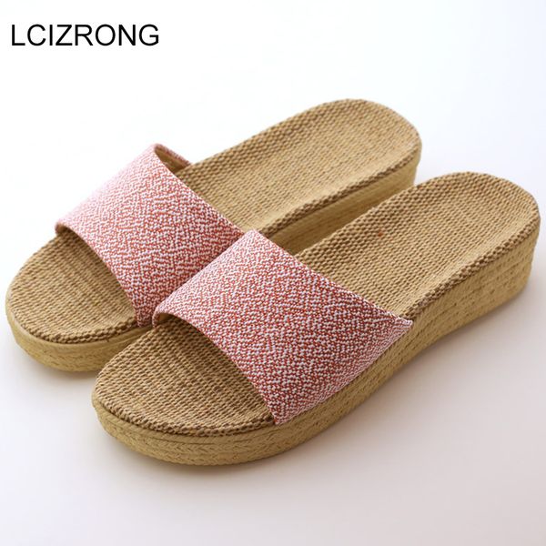 

lcizrong new summer linen slippers women beach slides 4cm heels shoes retro rural style female indoor non-slip casual sandals x1020, Black
