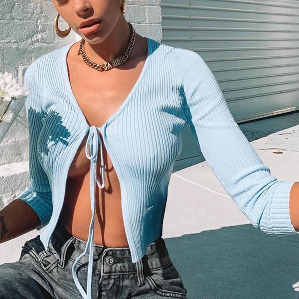 

fashion knotted tie cardigan crop lace-up bow knitted short sleeve summer open tank women casual, White