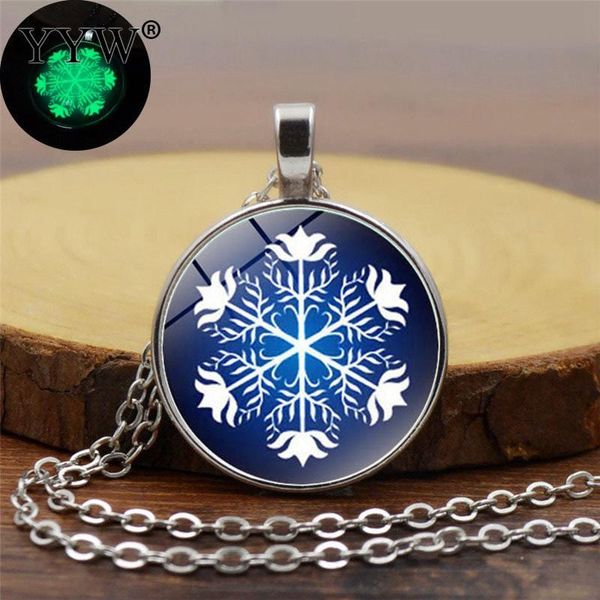 

pendant necklaces yyw charm vintage glass cabochon snowflake necklace & jewelry for women men valentine gift collares largos de moda 2021, Silver