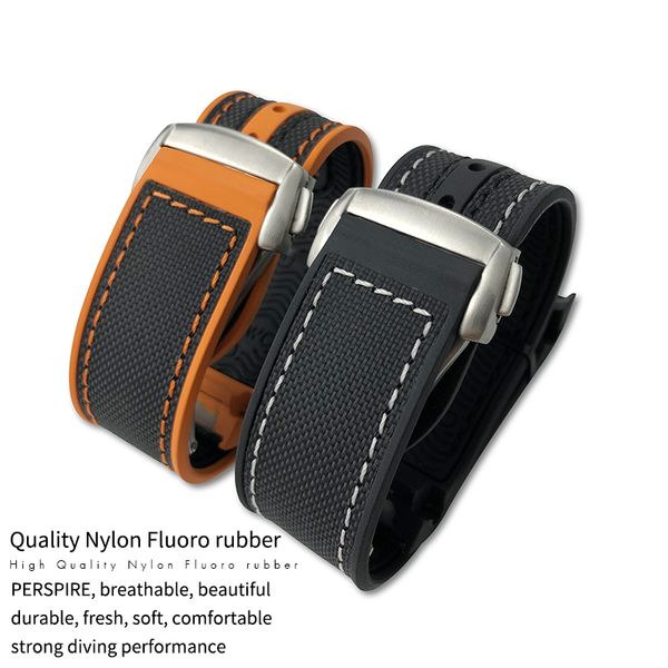 Pulseira de relógio de borracha de nylon de alta qualidade, 21mm 22mm, adequada para omg gmt sea saster planeta-oceano 600 8900, pulseira de silicone de lona laranja 264p