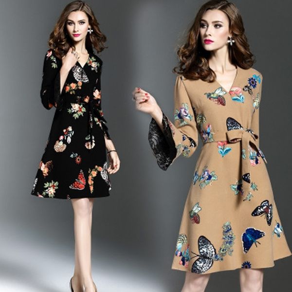 

w9zqc printed a fashion spring celebrity sleeve v-neck slim fit aline newline dress horn horn dress ogks6, Black;gray