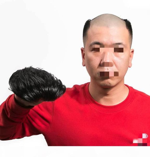 

men's toupee silk base hair replacement with hidden knot 6inch straight indian hair pieces, Black