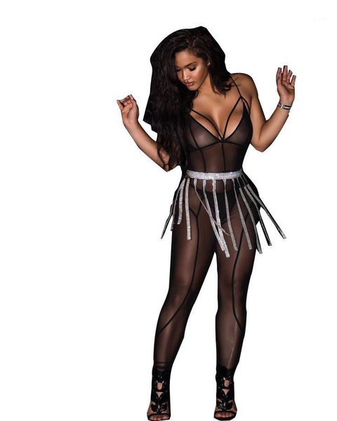 

strap v neck jumpsuits see through club women bodysuits1, Black;white