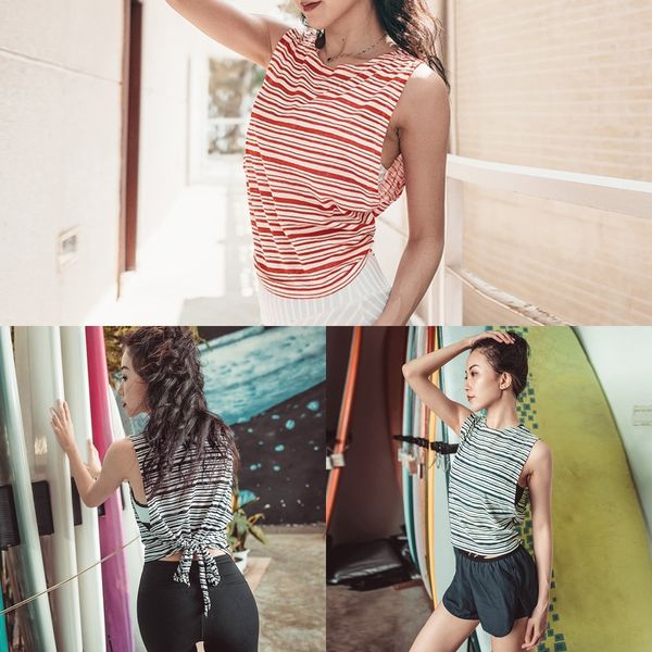 

ulktq 2020 summer new yoga women' breathable vest striped quick-drying running t-shirt fitness vest yoga women 7e3kk, White;black