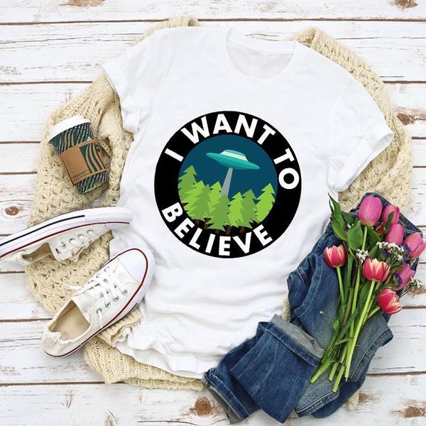 

women graphic cartoon ufo fashion printing summer t-shirt shirt lady clothes womens clothing tee female t shirt, White