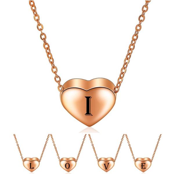 

rose gold color 316l stainless steel 26 letters initial necklace alphabet disc heart pendant chain necklaces for women, Silver