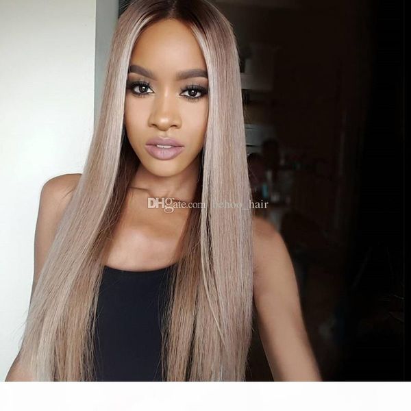 

ash blonde pre щипковых straight фронта шнурка человеческих волос парики с ребенком волос 150% плотность ombre glueless бразильского фронта, Black;brown